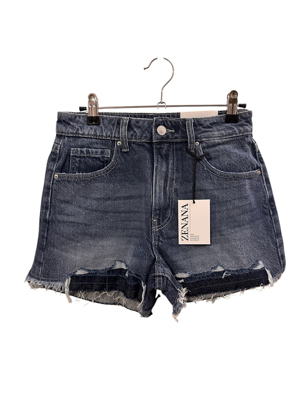 Zenana Outfitters Dark Blue Distressed Denim Cutoff Shorts